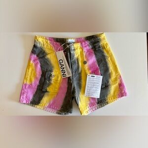 NWT GANNI Washed Denim Multi Colored Tie Dye Shorts Size 27